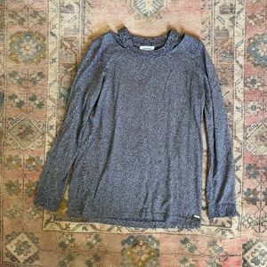 Calvin Klein Marled Gray Shoulder Cutout Sweater